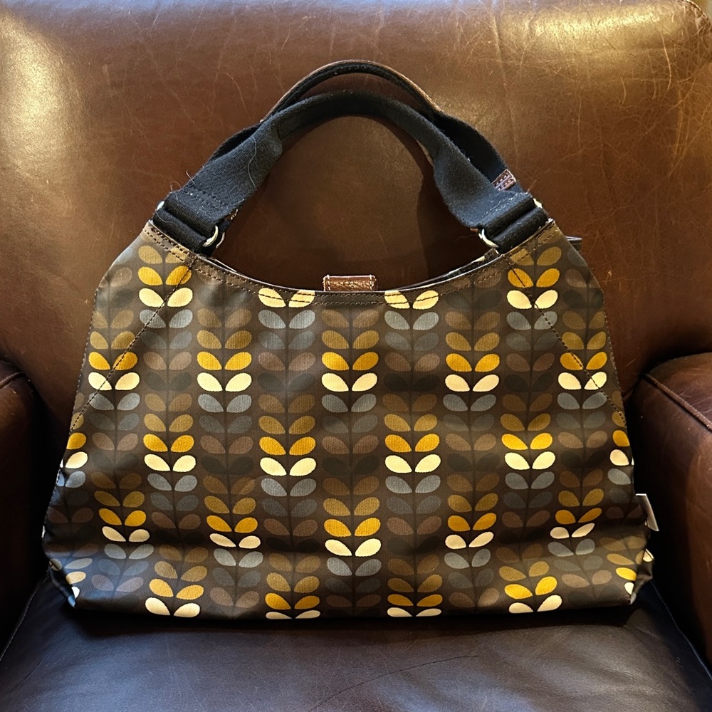 Orla Kiely Brown and Yellow Flower Patterned Shoulder Bag